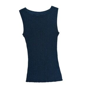 Y2K Carole Little Ribbed Metallic Sleeveless Top Tank Teal Blue Ribbed Sz M